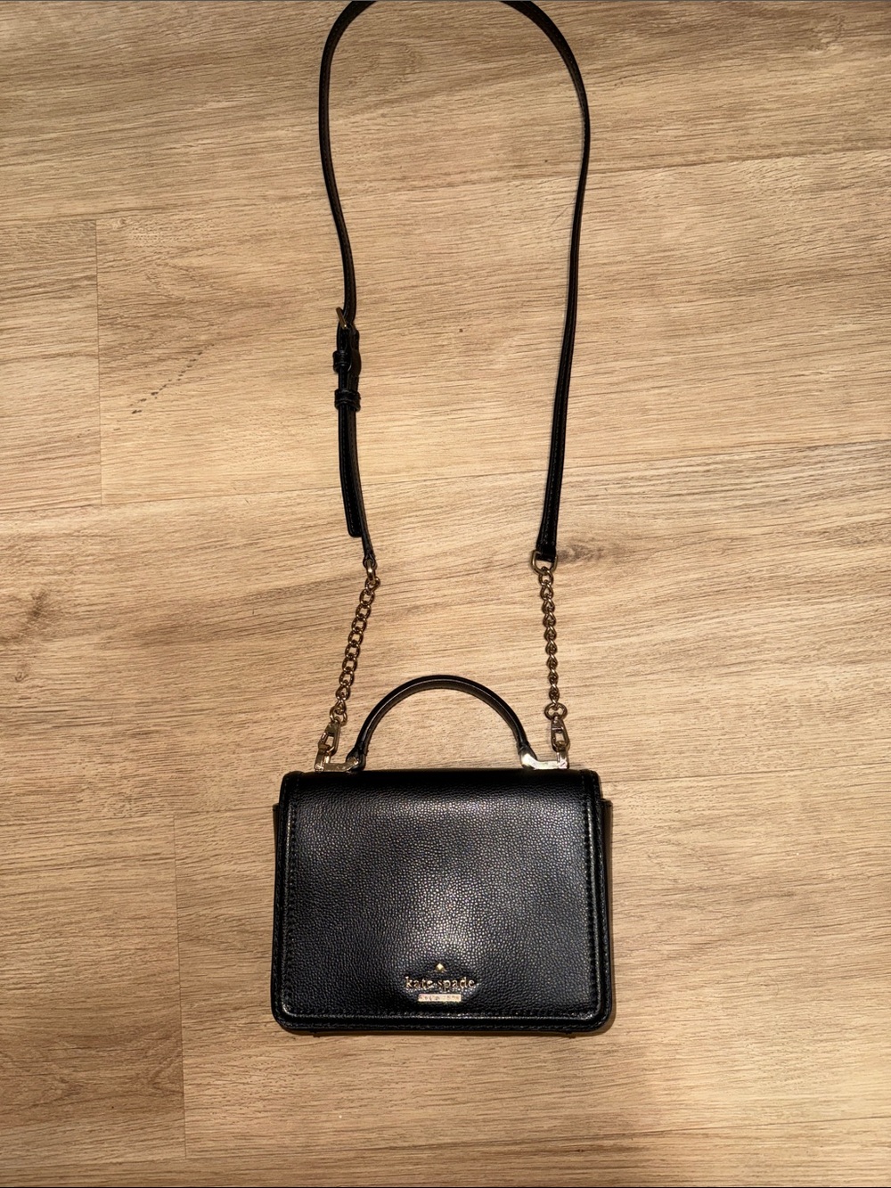 kate spade Black Leather Mini Crossbody with Gold Chain